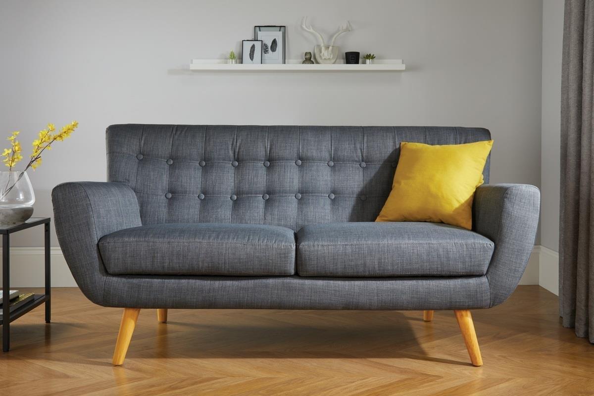 3 Seater Sofa Grey Birlea Loft Settee Modern Retro Style Fabric Wooden Legs